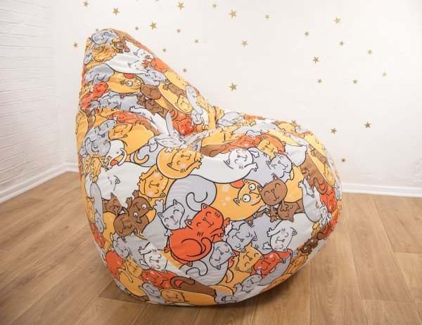 Кресло мешок велюр  «Xpoint » Оранжевые Котики