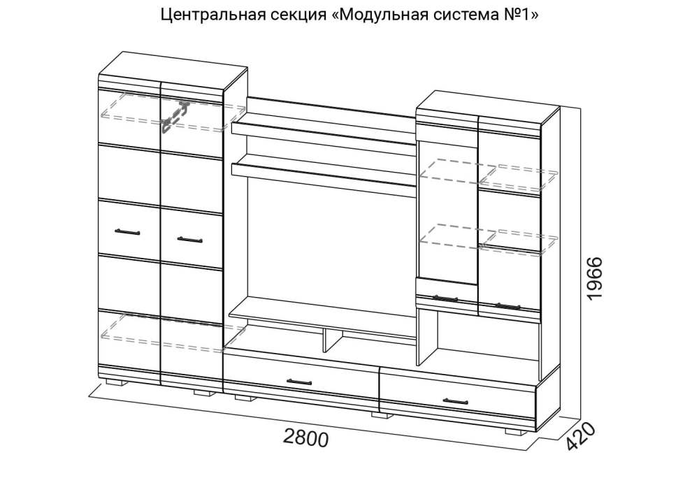 Центральная секция Дуб Венге/Жемчуг размеры