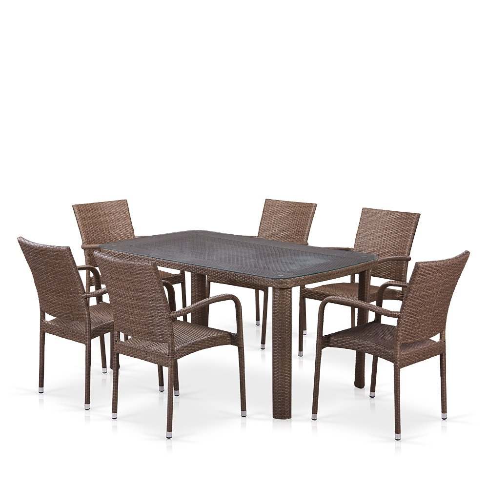 Обеденный комплект плетеной мебели «T51A» Y376-W773-150x85 6Pcs Brown