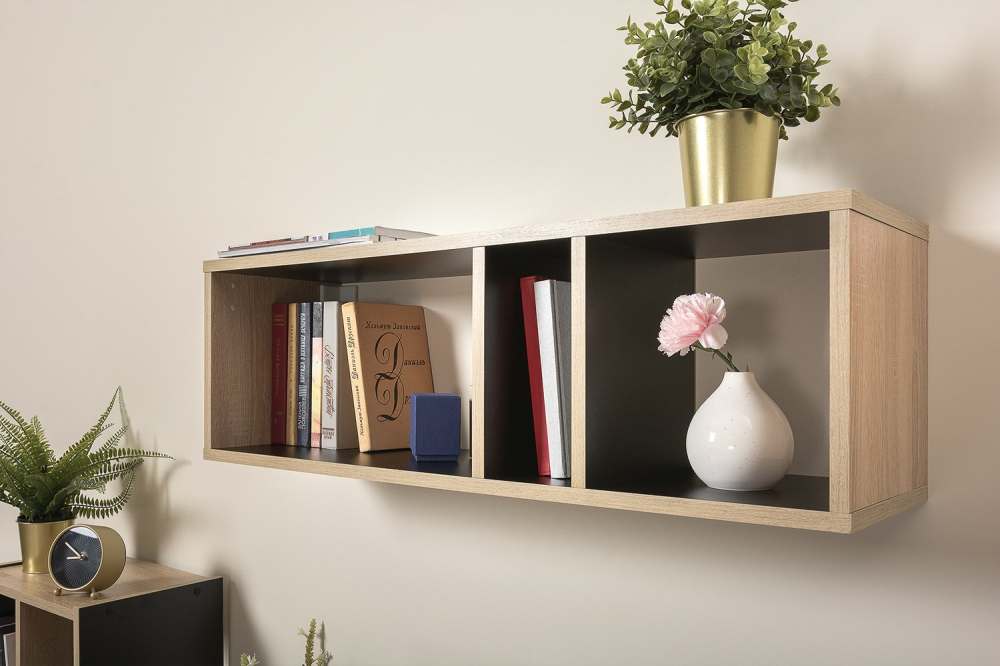 Полка 09.127 «Базис 3» Черный/Дуб сонома